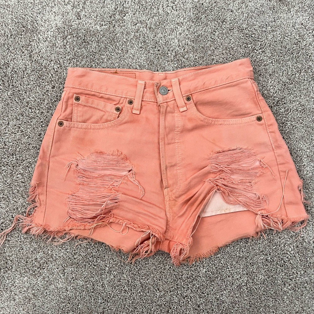 Levi's Coral High Waist Distressed Shorts